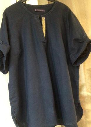 Стильная льняная блуза mango цвет темно синий состав лен размер l стройнит ид сост10 фото