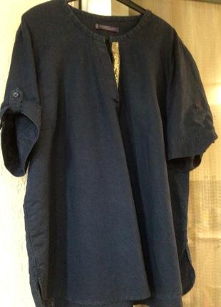 Стильная льняная блуза mango цвет темно синий состав лен размер l стройнит ид сост8 фото
