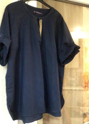Стильная льняная блуза mango цвет темно синий состав лен размер l стройнит ид сост9 фото