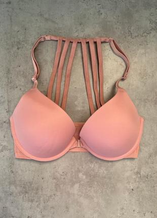 Розовый бюстгальтер victoria's secret pink коралловый бра персиковый пудра пуш ап 32d, 70d