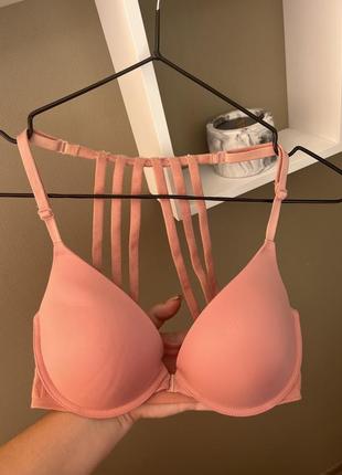 Розовый бюстгальтер victoria's secret pink коралловый бра персиковый пудра пуш ап 32d, 70d6 фото