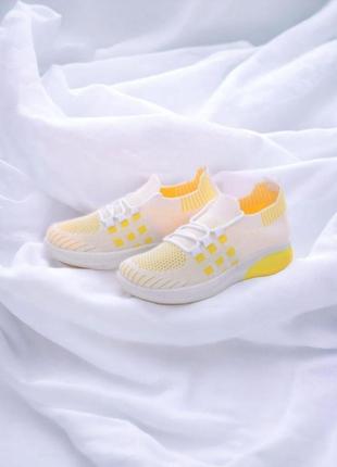 Кроссовки мокасины бело-желтые на шнурке обувь женская 38р.41р.\ м=517-573 фото