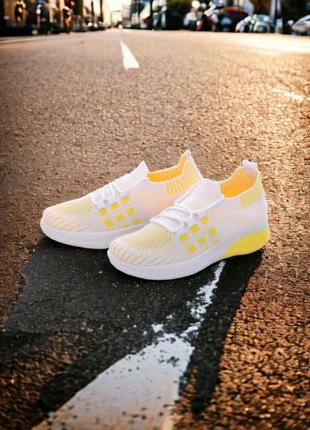 Кроссовки мокасины бело-желтые на шнурке обувь женская 38р.41р.\ м=517-571 фото
