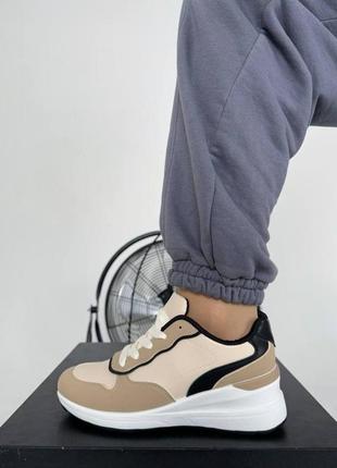 Кроссовки на шнурке бежевые обувь женская с черными вставками ортопедическая стелька 36р.по39р.\ мод:06-934 фото