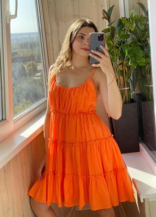 Идеальное летнее коттоновое платье оранжевое сарафан 1+1=3