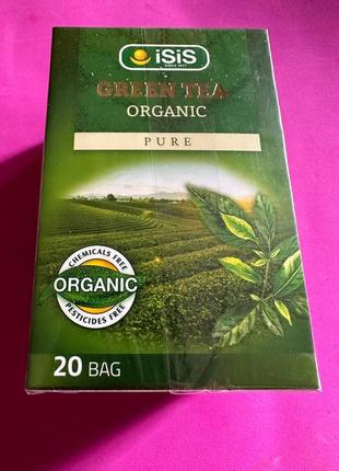 Чистый органический зеленый чай isis. 20 пакетиков (около 40 г) pure organic green tea