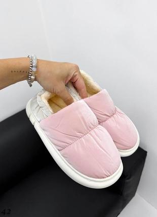 Розовые пудра зимние тапочки дутики уличные на меху