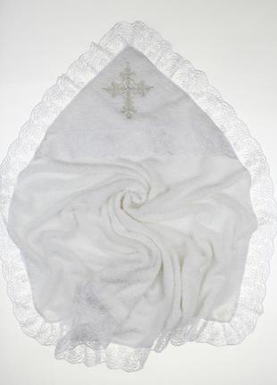 Белая крыжма махровая с уголком для крещения мальчика / девочки. размер крыжмы 90*90 см