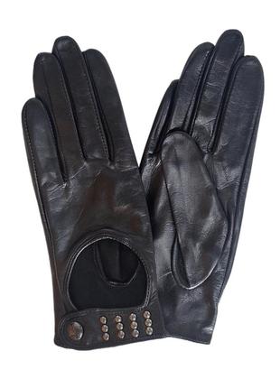 Кожаные женские черные перчатки без подкладки с застежкой pitas 0642