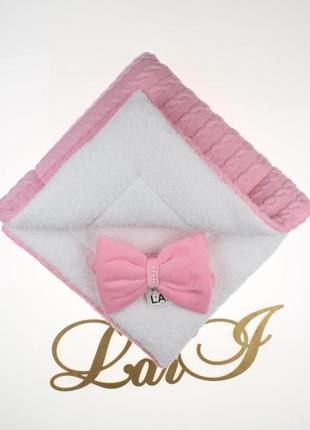 Зимний конверт на выписку для новорожденных девочек в роддом. вязаное одеяло (плед) 85*85 см2 фото