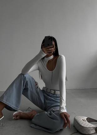 Лонгслів з чокером білий чорний