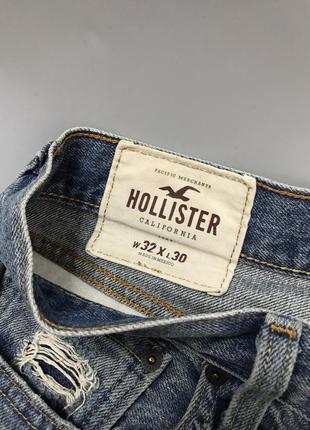 Стильні рвані джинси hollister, сині, блакитні, з порваностями, потертостями, холлістер, оригінал, голубі, штани, джинс, денім6 фото