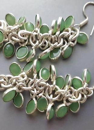 Сережки із зеленими халцедонами3 фото