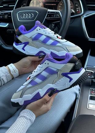 Женские кроссовки adidas originals niteball ll white grey purple