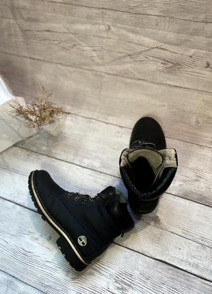 Черевики жіночі зимові timberland чорні, тімберленд, нубук хутро, прошиті шкіра шкіряні9 фото
