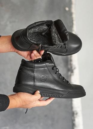Кеды мужские зимние кожаные черные на шнурках и молнии5 фото