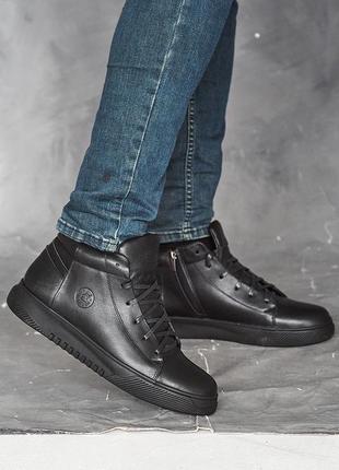 Кеды мужские зимние кожаные черные на шнурках и молнии1 фото
