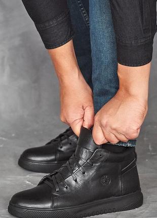 Кеды мужские зимние кожаные черные на шнурках и молнии2 фото