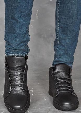 Кеды мужские зимние кожаные черные на шнурках и молнии3 фото
