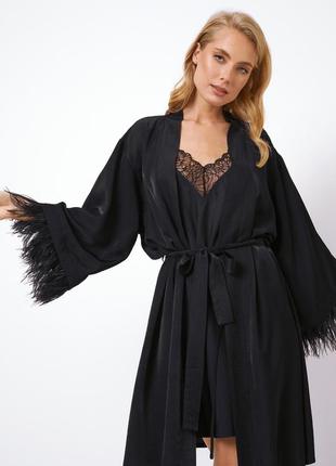 Комплект brigitte, женский халат + рубашка черного цвета от aruelle.