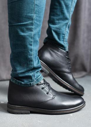 Мужские ботинки кожаные зимние классические, повседневные на шнурках5 фото