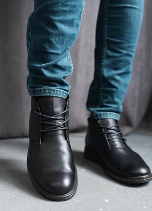 Мужские ботинки кожаные зимние классические, повседневные на шнурках7 фото