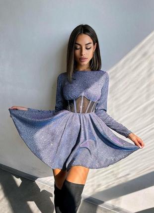 Сияющая мини-платье с имитацией корсета 😍 премиум сегмент вечернее платье с пышной юбкой-солнцем1 фото