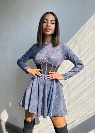 Сяюча міні-сукня з імітацією корсету 😍 преміум сегмент вечірнє плаття з пишною спідницею-сонцем2 фото