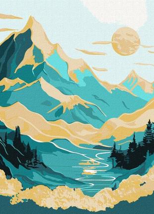 Картина по номерам восход солнца в горах с красками металлик extra   идейка 40 х 50 kho5105