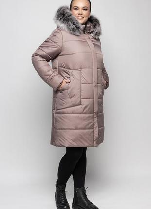Женский бежевый пуховик куртка больших размеров с водоотталкивающей пропиткой4 фото