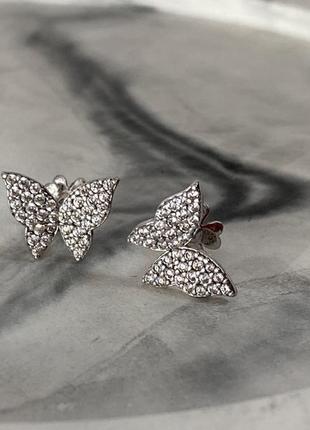Серебряные серьги с фианитами "бабочки"