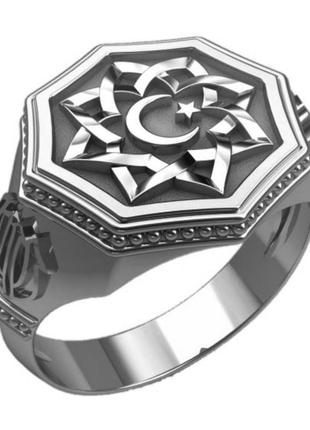 Перстень серебряный (изготовление - золото, бронза, серебро) полумесяц всевышний аллах, 30380-пер2 фото
