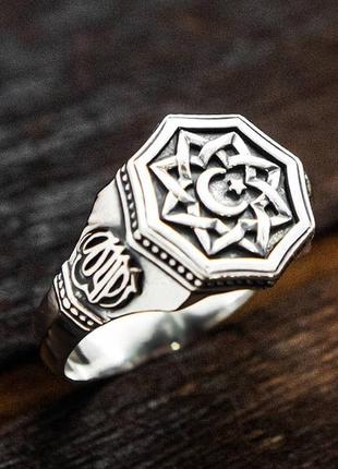 Перстень серебряный (изготовление - золото, бронза, серебро) полумесяц всевышний аллах, 30380-пер