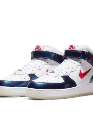 Кроссовки nike air force 1 mid qs white blue red2 фото