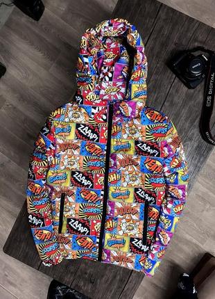 Куртка пуховик синяя с принтами