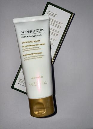 Missha super aqua cell renew snail* очищаюча пінка для обличчя з екстрактом равлика missha super aqua cell renew snail