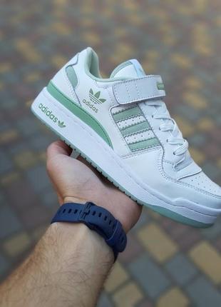 Adidas forum low белые с бирюзой кроссовки женские кожаные отличное качество кеды адедас осенние форум на липучке