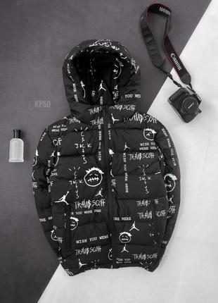 Куртка пуховик черная с принтами8 фото