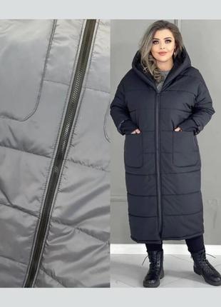 Куртка зимняя длинная теплая большого размера батал с капюшоном коричневая черная хаки бежевая фиолетовая серая оливковая пальто парка пуховик