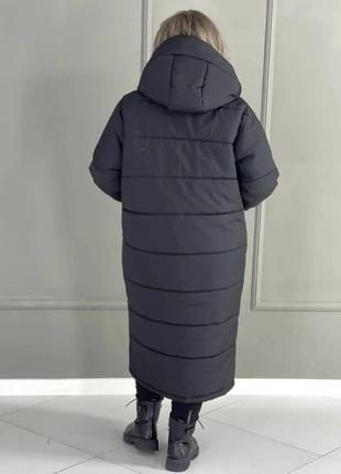 Куртка зимняя длинная теплая большого размера батал с капюшоном коричневая черная хаки бежевая фиолетовая серая оливковая пальто парка пуховик3 фото