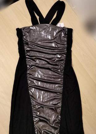 Платье черное с серебристой вставкой, франция, на брителях1 фото
