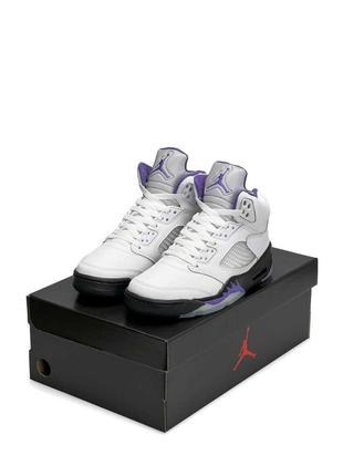 Женские кроссовки nike air jordan 5 retro white black purple #найк