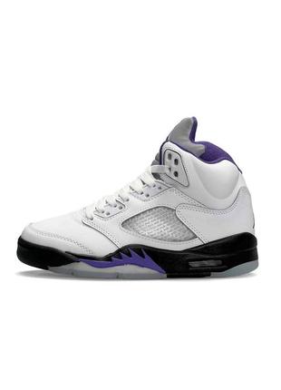 Женские кроссовки nike air jordan 5 retro white black purple #найк6 фото