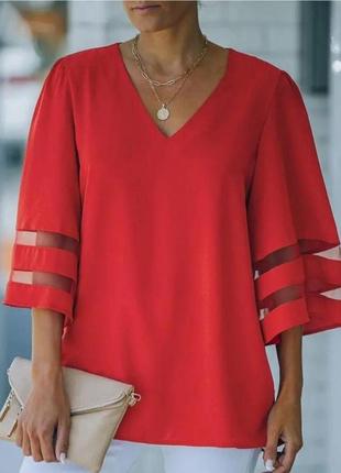 Красная блуза с широкими рукавами1 фото