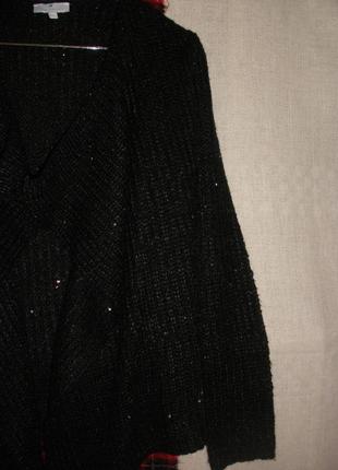 Вязаный черный кардиган кофта с блестками без застежки3 фото