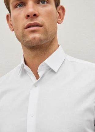 😉1+1=3 мужская приталенная базовая белая рубашка primark, размер 42 - 44
