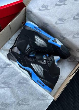 Женские кроссовки nike air jordan 5 retro black blue  ⁇  smb2 фото