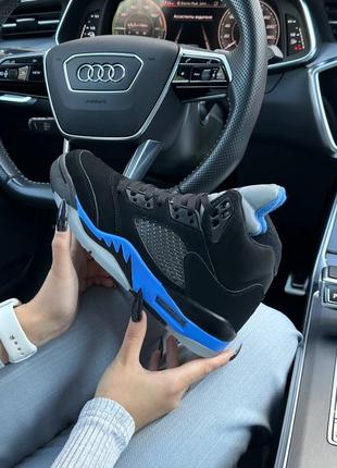 Женские кроссовки nike air jordan 5 retro black blue  ⁇  smb9 фото