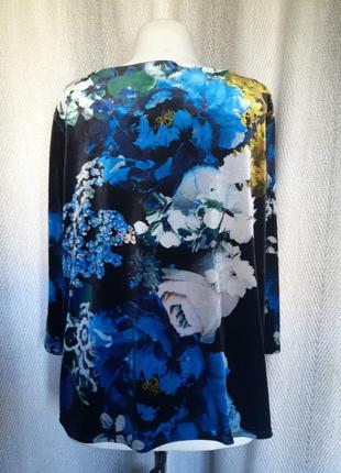 Женская велюровая, бархатная блуза, блузка, кофта, кофточка, лонгслив в цветах. большой размер2 фото