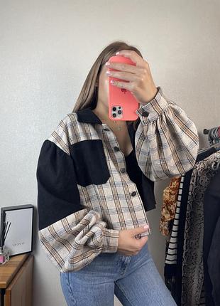 Укорочена сорочка з цікавим дизайном🤎🖤